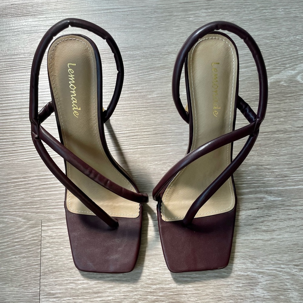 Chocolate brown with gold heel